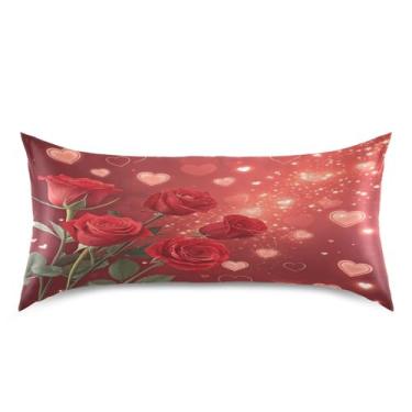 Imagem de Blueangle Fronha de cetim refrescante para cabelo e pele, capa de travesseiro de rosas do dia dos namorados, tamanho king 50,8 x 101,6 cm com fecho de envelope (552)