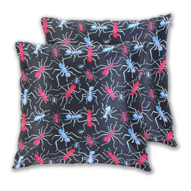 Imagem de Joitme Conjunto de 2 capas de almofadas pretas vermelhas e azuis formigas, almofadas decorativas para sofá, 45 x 45 cm, 2 peças