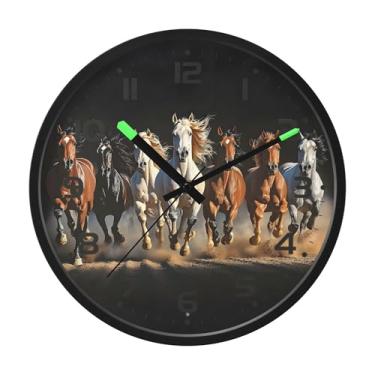 Imagem de SEHANY Relógio de parede artístico majestoso cavalos silencioso, sem tique-taque, relógio redondo operado por bateria, controle de som, luz noturna, relógios de parede para sala de estar, cozinha
