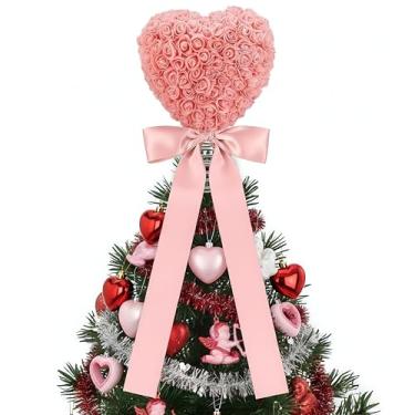 Imagem de Soulchen Topo de árvore giratório em forma de coração para o dia dos namorados com flor de rosa artificial para dia dos namorados, casamento, festa, presente de dia dos namorados (rosa)