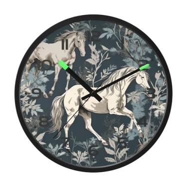 Imagem de SEHANY Relógio de parede artístico majestoso cavalos silencioso, sem tique-taque, relógio redondo operado por bateria, controle de som, luz noturna, relógios de parede para sala de estar, cozinha