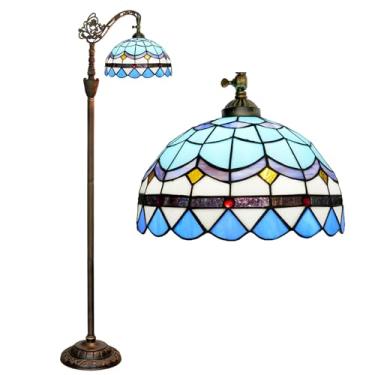 Imagem de Luminária de chão estilo Tiffany com vitral em arco, 30x45x160 cm, haste flexível ajustável, luminária de canto para leitura, decoração para quarto e sala de estar, estilo mediterrâneo.
