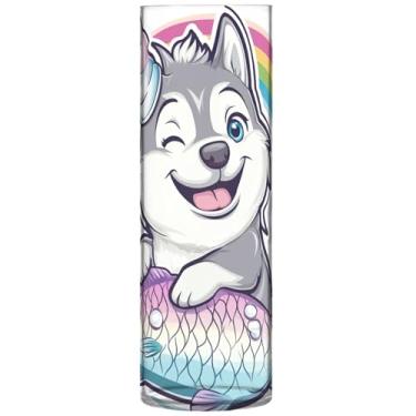 Imagem de Vasos cilíndricos de plástico fofos de desenho animado de cachorro fofo para centros de mesa, decoração de sala de impressão, estética, 30 cm x 9,9 cm