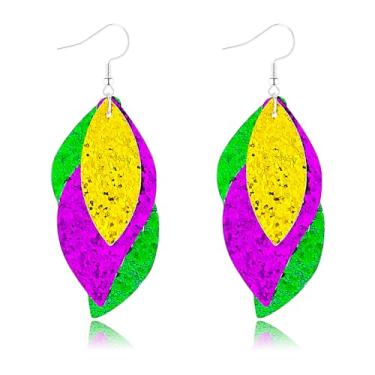 Imagem de Brincos de carnaval verde roxo carnaval brincos pendentes em camadas tema carnaval carnaval glitter Mardi Gras brincos joias para mulheres, Large, Acrílico, Sem pedra preciosa