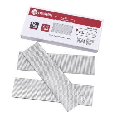 Imagem de DEWBIN Pregos Brad de calibre 18, 1000 unidades de 1 1/4 polegadas, 18 GA, pregos de aço inoxidável para pistola pneumática e elétrica