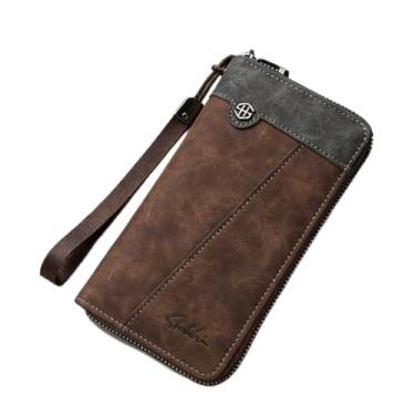 Imagem de Carteira masculina retrô marrom escuro grande capacidade de encaixe cor sólida couro macio resistente à água, design retrô marrom escuro grande capacidade com encaixe, couro liso de cor sólida