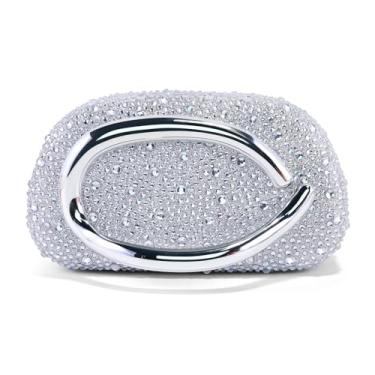 Imagem de NEWROGENG Bolsas de mão para mulheres formais, couro poliuretano/mármore acrílico bolsas noturnas com corrente, bolsas modernas com alça de metal 2025, Strass, prata