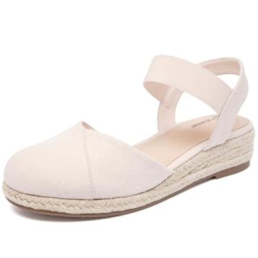 Imagem de Ataiwee Sandálias femininas de salto plataforma alpargatas - tira elástica ajustável no tornozelo, sola de borracha leve sem cadarço, palmilha confortável, sandálias casuais de verão com bico fechado