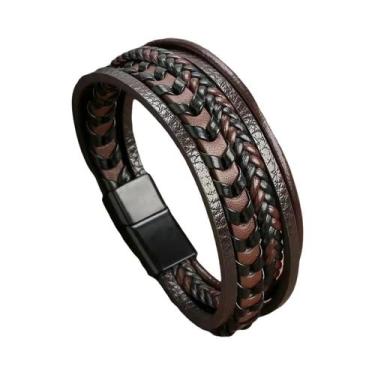 Imagem de Pulseira Masculina Vintage De Couro Trançado Com Fivela Magnética De L