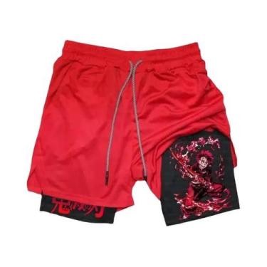 Imagem de Shorts De Treino Masculino 2 Em 1 De Secagem Rápida Kimetsu No Yaiba D