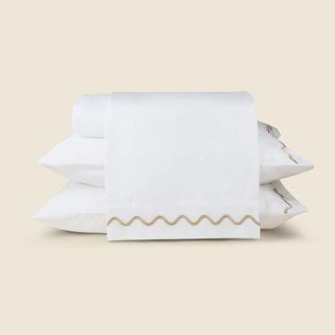 Imagem de Jogo de Cama Lines Microfibra Branco com Bordado Marrom - A\CASA Jogo de Cama Lines Microfibra Marrom Queen - A\CASA