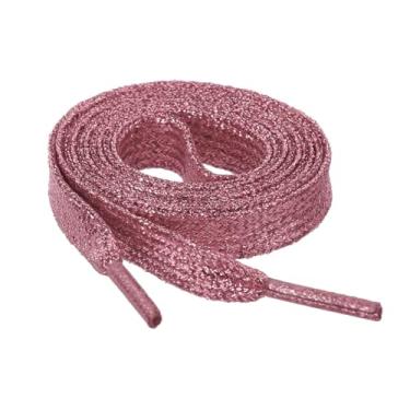 Imagem de Allegra K Tênis brilhante metálico brilhante brilhante brilhante com cadarços, rosa, 60cm/23.62"