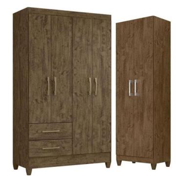 Imagem de Guarda Roupa Solteiro Chile E Armário Multiuso New Iris Castanho Wood 