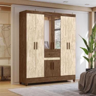 Imagem de Guarda Roupa Casal Ambiente Portugal 8 Portas Castanho Wood Avelã Wood
