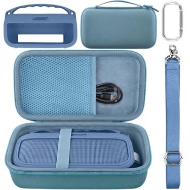 Imagem de co2CREA Capa de substituição rígida e de silicone para alto-falante portátil Bose SoundLink Flex 2ª geração Bluetooth, com mosquetão e alça de ombro (capa azul)