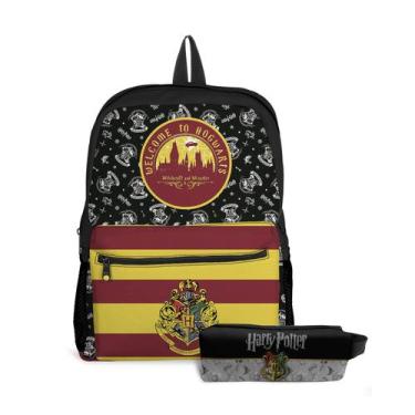 Imagem de Kit Mochila com Bolso e Estojo Escolar Juvenil do Herry Potter Menina 