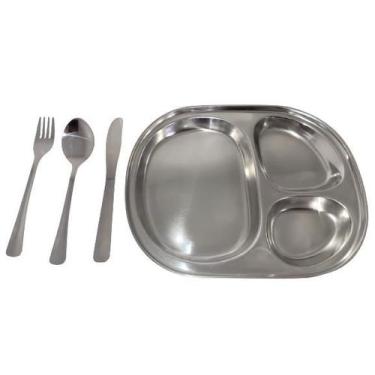 Imagem de Kit Prato Com Divisórias e Talheres Inox Infantil e Bebê - ITAJOBISHOP