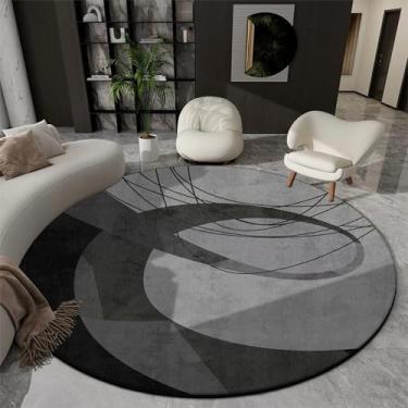 Imagem de Tapetes redondos geométricos para sala de estar, decoração de luxo, tapetes grandes e felpudos para quarto, escritório, cadeira, tapete de chão macio (100 x 100 cm/Flanela - 6)