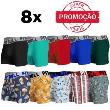 Imagem de Kit Com 8 Cuecas Boxer Box Masculina Adulto Pitbull Atacado, Variadas,