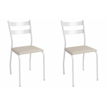 Imagem de Kit 2 Cadeiras de Cozinha Bali 2C141BR Aço 2 Un Branco/Corano Bege - Kappesberg