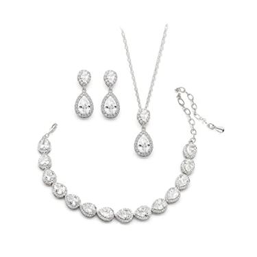 Imagem de UDYLGOON Conjunto de joias de cristal de zircônia cúbica para noiva, dama de honra, casamento, baile, lágrima, colar, brincos, pulseira, conjunto de joias, Metal, Zircônia cúbica