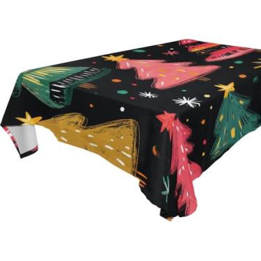 Imagem de Blueangle Toalha de mesa com desenho animado de árvores de Natal – Toalha de mesa retangular de poliéster impermeável e resistente a manchas para ambientes internos e externos, 152 x 274 cm (678)