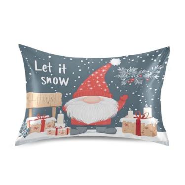Imagem de Blueangle Linda fronha de cetim gnomo de Natal para cabelo e pele, fronha de seda, tamanho Queen (50,8 x 76,2 cm) - Capas de almofada de cetim com fecho de envelope (167)