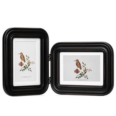 Imagem de ibalux Porta-retrato com dobradiça dupla, 12 x 18 cm, 2 molduras dobráveis, madeira maciça com vidro verdadeiro, exiba imagens 10 x 15 com tapete ou 12 x 17 sem tapete, vertical ou horizontalmente na