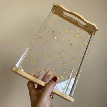 Imagem de Bandeja Acrílica de Luxo Bandeja para o cantinho do café(Acrílica Fios de Ouro P)