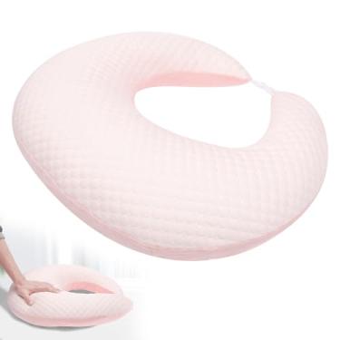 Imagem de Almofada de leitura para jogos em forma de U, almofada ergonômica com capa removível e alça antiderrapante para relaxamento de jogos de crochê (rosa)