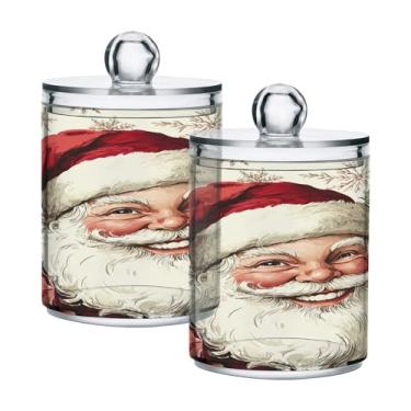 Imagem de xigua Pacote com 2 lindos suportes de Natal para bolas de algodão, cotonete – Frasco de plástico de boticário de armazenamento versátil transparente de 400 ml para banheiro e organização de