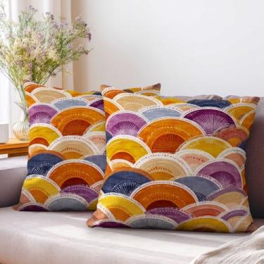 Imagem de YucZiken Conjunto de 2 capas de almofada abstratas do pôr do sol 45,7 x 45,7 cm | Capas de almofada decorativas modernas para sofá, sofá e sala de estar | Fronhas Boho quentes para decoração de casa