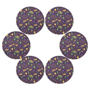 Imagem de Wassud Jogo americano conjunto de 6 tapetes de mesa redondos de folhas de carnaval para cozinha e jantar tapetes laváveis resistentes ao calor para decoração de mesa 39 cm