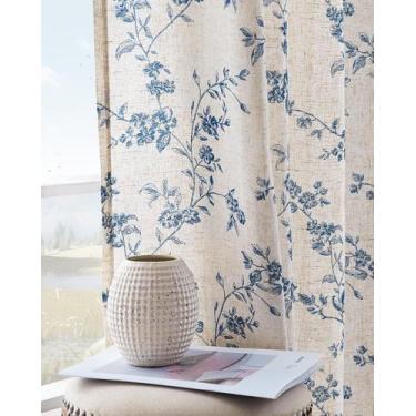 Imagem de Cortinas jinchan Linen Floral, 214 cm de comprimento, azul, sala de es