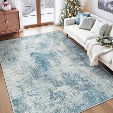 Imagem de Tapetes laváveis 15 x 23 cm para sala de estar: Tapete abstrato macio neutro antiderrapante tapetes modernos resistentes a manchas para piso interno tapete de pilha baixa para quarto sala de jantar