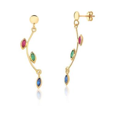 Imagem de Brincos Pedras Coloridas Rubi Esmeralda Safira Azul Ouro 18k - MAEHLER