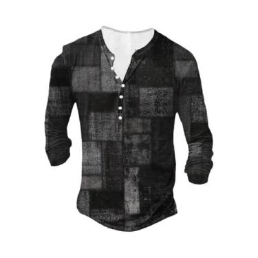 Imagem de Camisa Masculina Vintage De Botão, Manga Longa, Casual, Estilo Solto, 