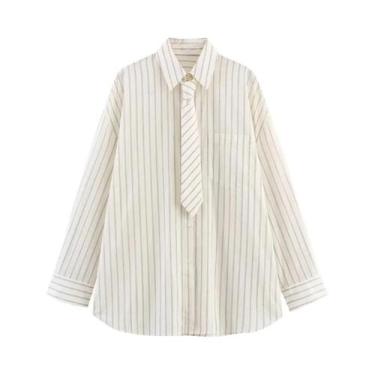 Imagem de Camisa Feminina Listrada De Manga Longa Estilo Boyfriend Solta Com Laç