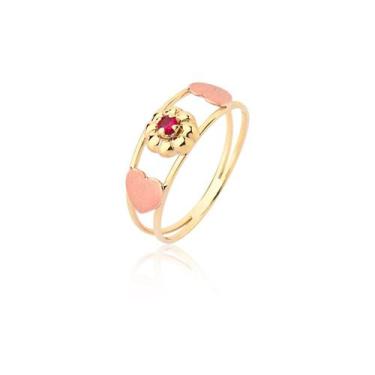 Imagem de Anel Com Pedra Vermelha Coração Rosé Ouro 18k A248 - MAEHLER Arte Em J