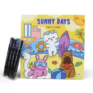 Imagem de Livro - Colorir Sunny Days - Livro de Colorir com 4 Canetinhas