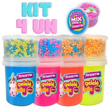 Imagem de Slime Unicornio Gelele Kit Com 4 Surpresa Infantil Diversão