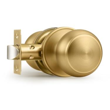 Imagem de Probrico Maçaneta interior bronze champanhe para corredor, maçanetas de porta champanhe maçanetas de porta de armário, maçanetas de porta de passagem com maçaneta esférica redonda, 1 pacote