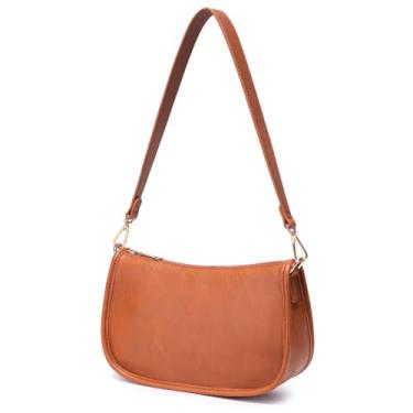 Imagem de Leanoria Bolsa Hobo retrô de couro vegano clássica bolsa de ombro pequena bolsa transversal com duas alças, Marrom