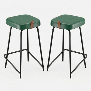 Imagem de Kit 02 Banquetas Médias Para Cozinha Vik Estofada Couríssimo Verde - Desk Design