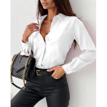 Imagem de Blusa Feminina Elegante Chiffon - Decote V, Manga Comprida, Modelo Sol