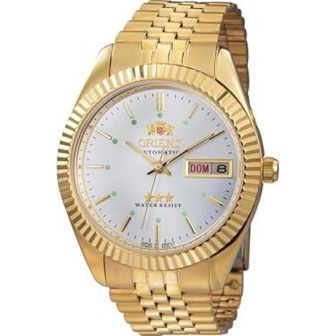 Imagem de Orient Relógio Masculino Automático 3 Estrelas Dourado com Mostrador Branco e Pulseira em Aço, Modelo 469EC7NHB1KX