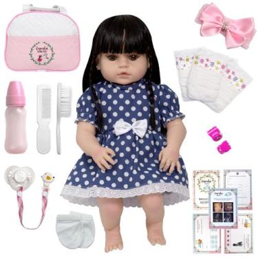 Imagem de Bebê Reborn Gatinha Morena Vinil 20 Itens Bolsa Maternidade - Cegonha 