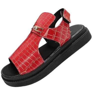 Imagem de Sandálias romanas femininas com boca de peixe e sola grossa sapatos de praia confortáveis para o verão casual e moderno, Vermelho, 38