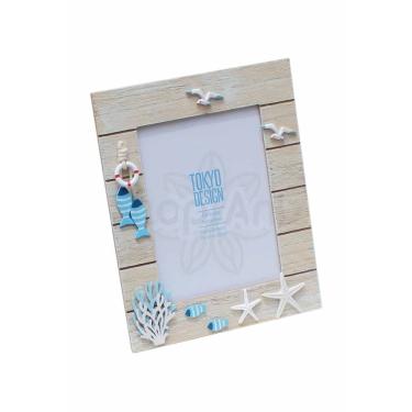 Imagem de Porta Retrato em Madeira Foto 15x20 Maritimo Estrelas Peixes