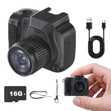 Imagem de Câmera mini chaveiro – Câmera digital retrô de bolso, câmera instantânea pequena e nostálgica, mini filmadora vintage portátil com LCD de 1,4 polegadas e lente angular, câmera retrô pequena (preta